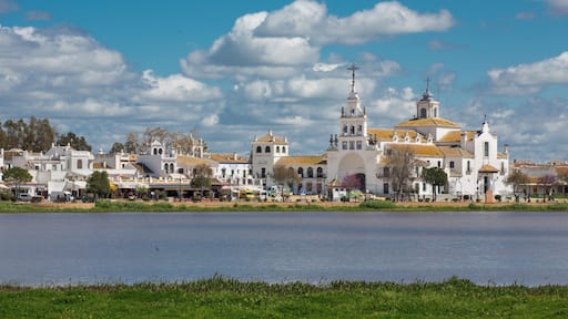 View of El Rocio and lake, cloudy day, Andalucia, Spain