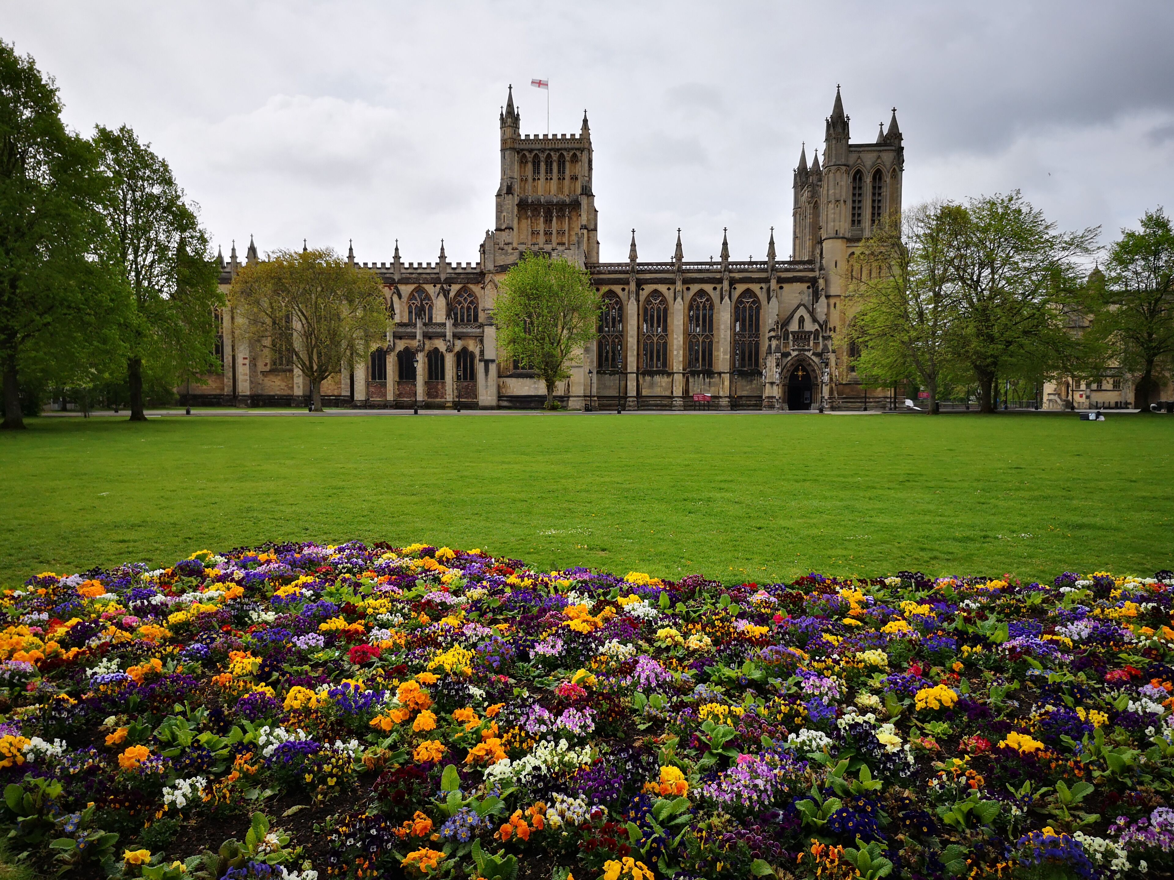 Spring flowers bloom in front of the cathedral. :)