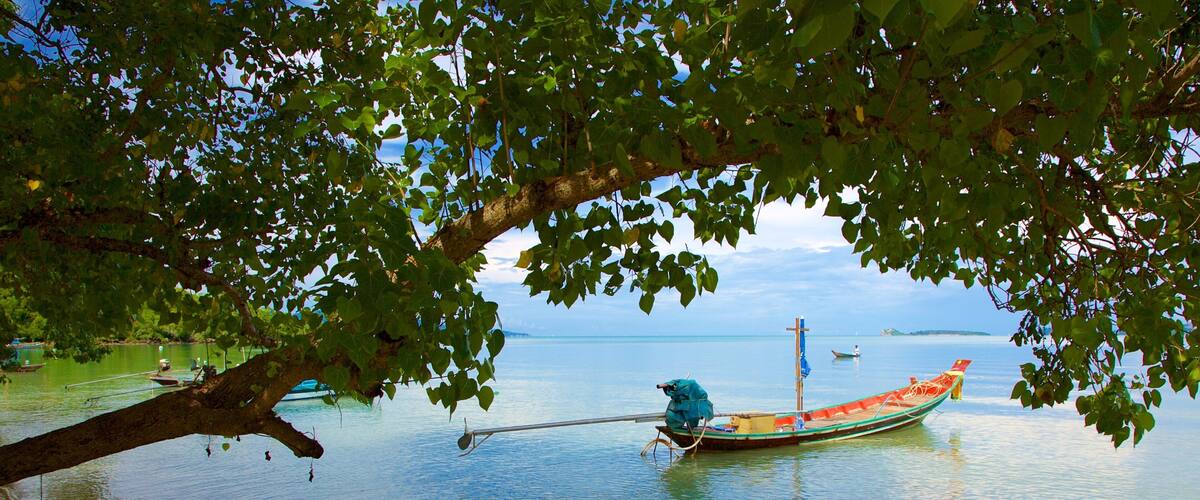 Bo Phut Strand og byder på kajaksejlads eller kanosejlads og udsigt over kystområde