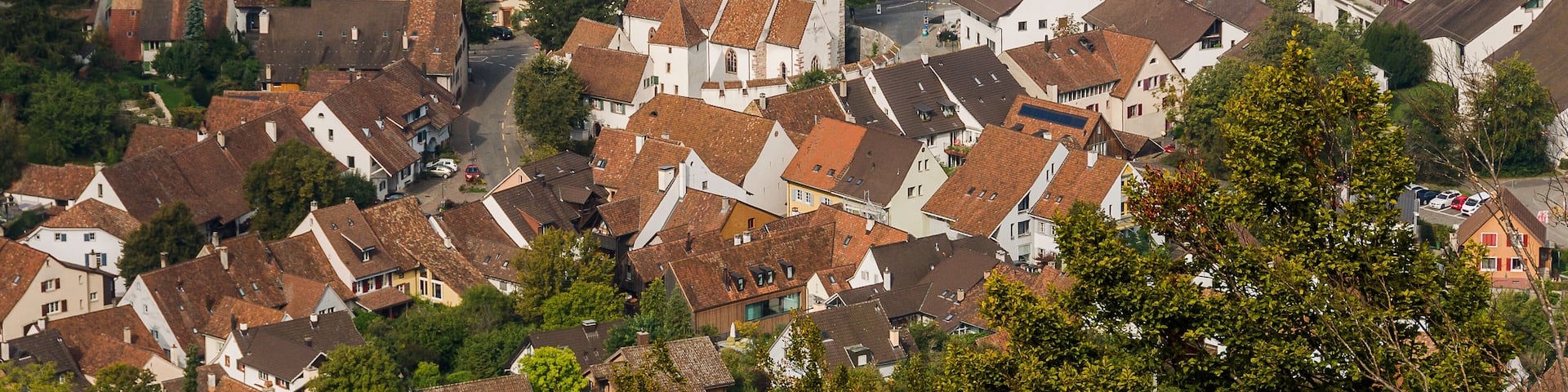 Muttenz, Kirche, Sankt Arbogastkirche, Sankt Arbogast, Reformierte Kirche, Ringmauern, Kirchhof, Dorf, Dorfkern, Kirchplatz, Kirchturm, Wartenberg, Baselland, Schweiz, Herbst, Sommer