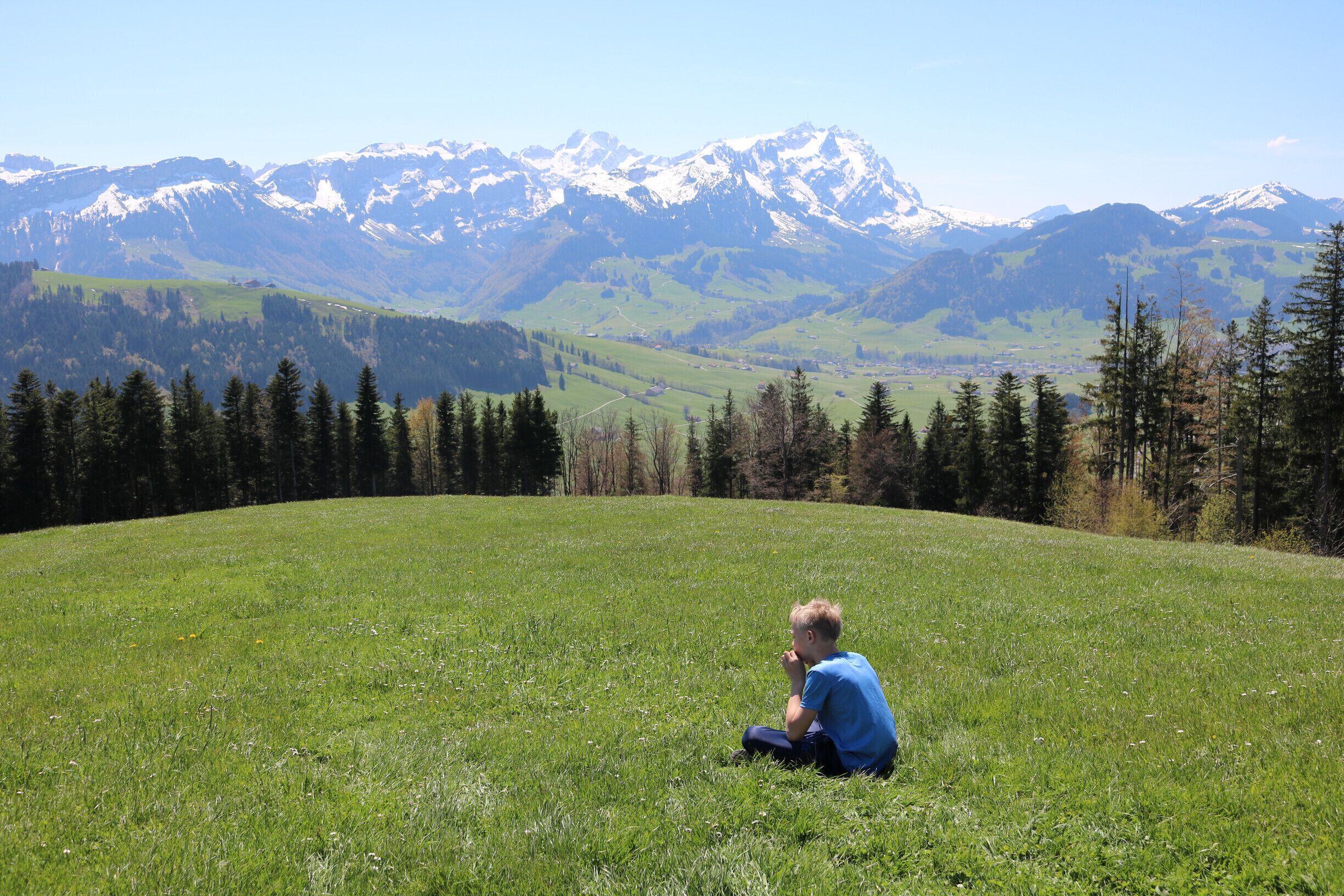 NO EDITING: while a hike of 20 KM.....great view at a great day. At the restaurant Hoher Hirschberg in the beautiful District Appenzell