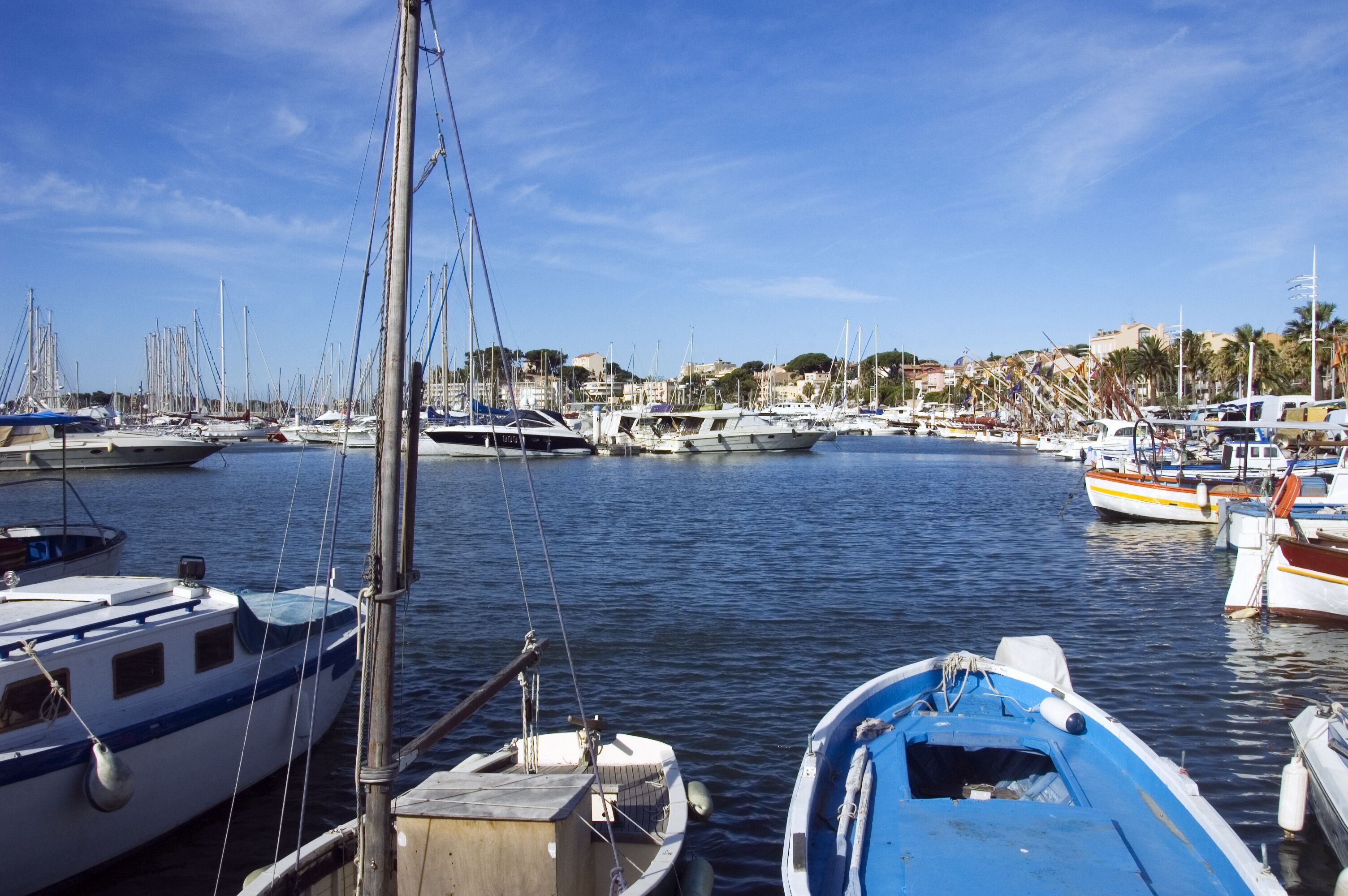Large view of the port of Bandol and the village. French riviera, France