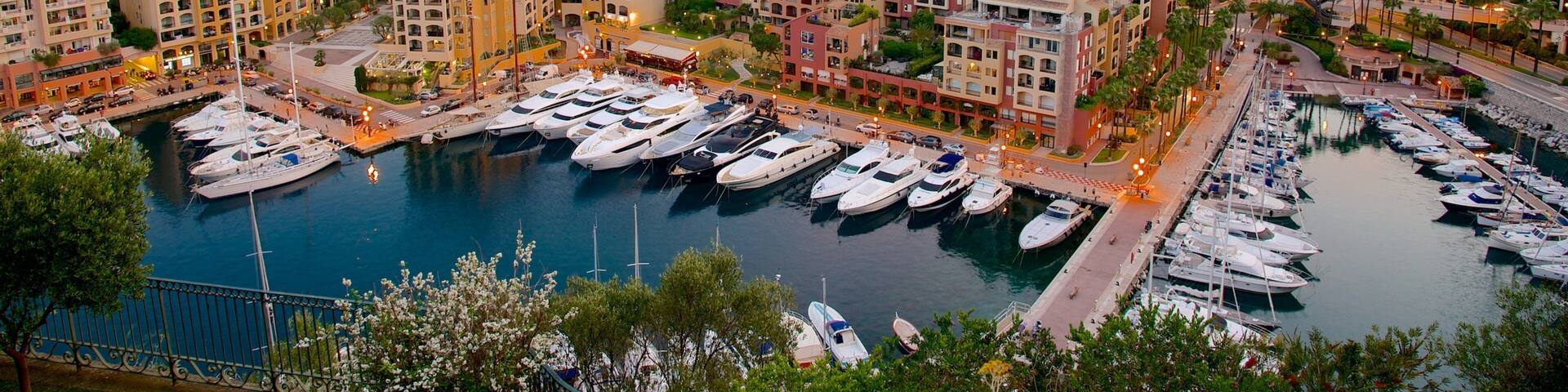Mónaco ofreciendo vistas generales de la costa, una bahía o puerto y vistas de paisajes