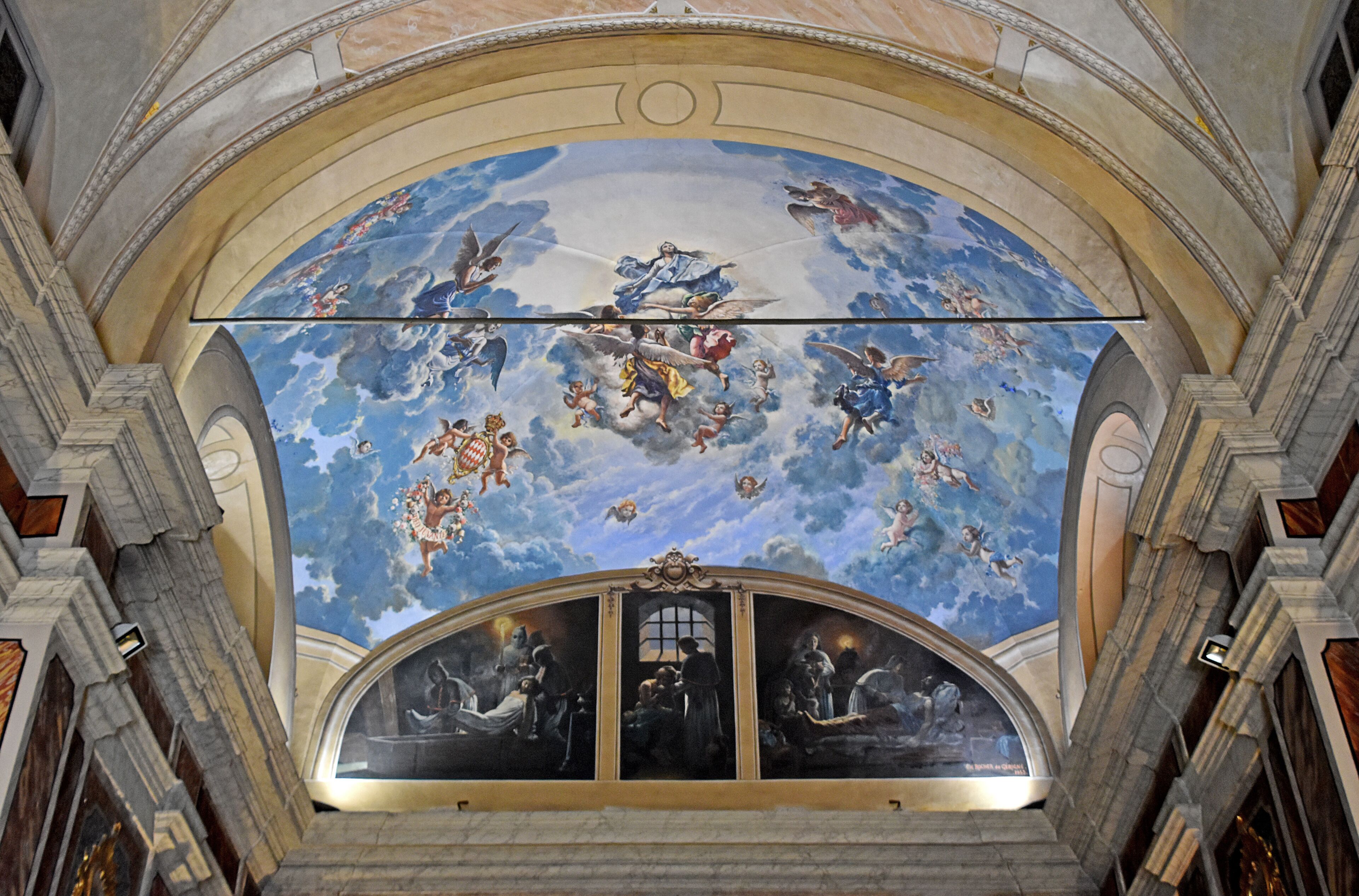 Fresco's on the ceiling of a church in Monaco