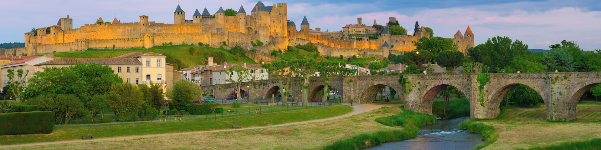 Cityscape of Carcassone in a summer evening