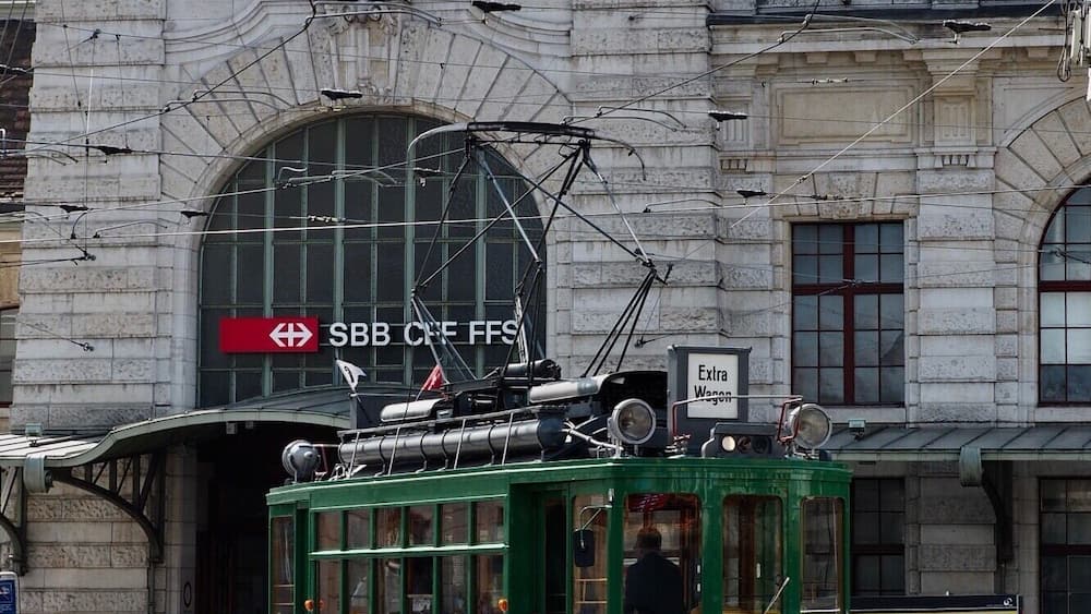 Old tramway (1951) at Basle with Main Station