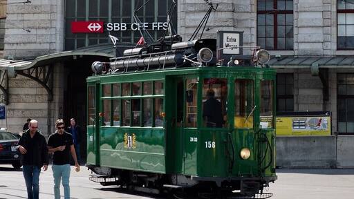 Old tramway (1951) at Basle with Main Station