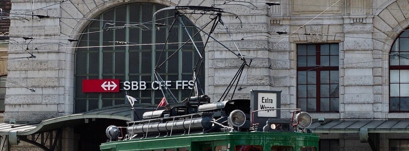 Old tramway (1951) at Basle with Main Station