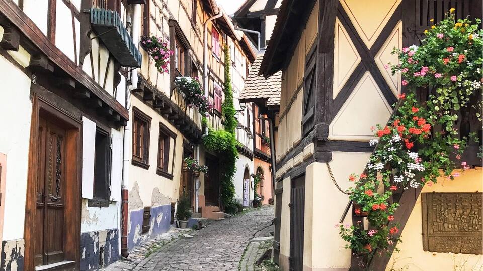 Love this ladder of flowers in Eguisheim France!