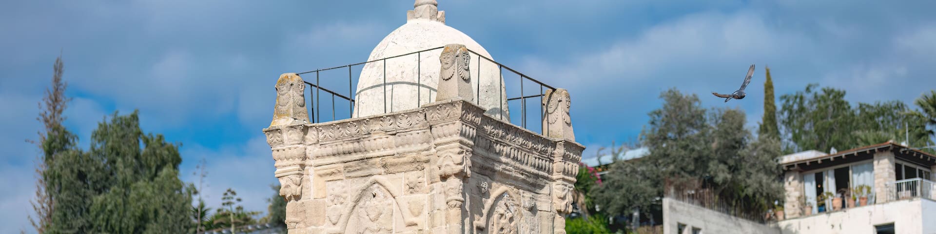 Bell tower rising above Tochni village in Cyprus