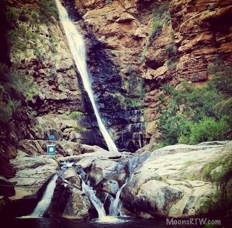 While traveling through the Klein Karoo be sure to stop at this #localgem for a refreshing swim.
This was one of our favorite waterfalls on our travels through South Africa. #roadtrip
The drive through the valley between De Rust and Prince Albert is absolutely beautiful.
The upper pool is deep enough that you can plunge into the chilly waters with no worries.
You can also slide carefully down the smaller waterfall into the lower shallow pool.