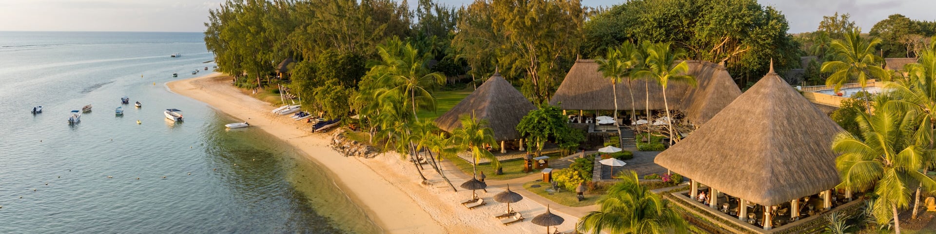 Aerial view of Oberoi Beach, Balaclava, Mauritius.
