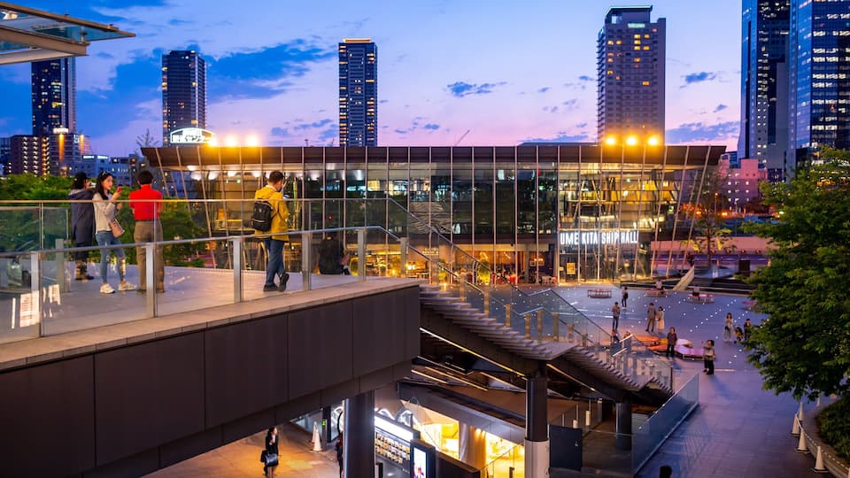 Umeda which includes a city and night scenes