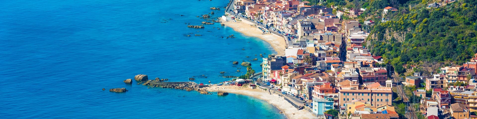Aerial view of Giardini Naxos, comune in Messina on Sicily Island, Italy