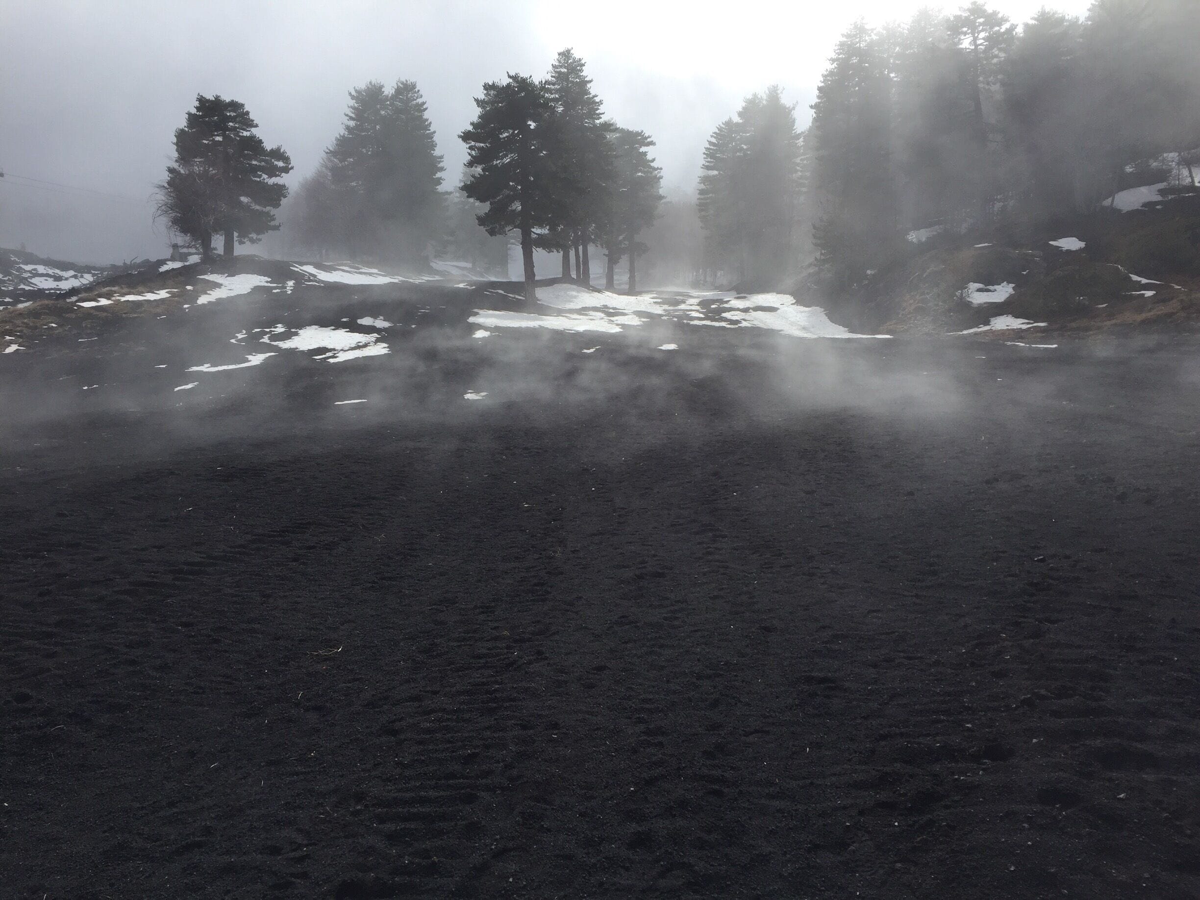 Temperature effect on the volcanic soil after hiking some Etna forest, lava tubes, and craters.