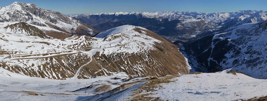 Panorama of Aure Valley in Hautes Pyrenees surrounded by mountai