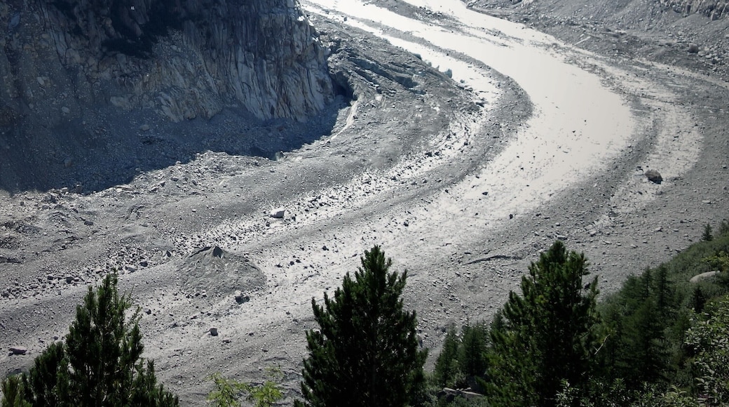 The "Mer de Glace", on the north side of Mont Blanc, is a glacier of 7 kilometres long and 200 metres deep. This makes it the largest glacier in France and the second longest glacier in the Alps. But the Mer de Glace is one of the places where the impact of climate change is very noticeable. In the 20th century the glacier lost 120 metres in thickness and now a river of rocks and boulders flows alongside the ice layer.
The French president Macron, who visited the site this week (February 2020), wants the Mer de Glace to be declared a protected nature area.