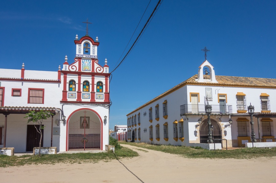 "Brotherhood of Los Palacios and Villafranca" and "Brotherhood of Cádiz, White Dove" in El Rocio, Huelva, Andalusia, Spain.
