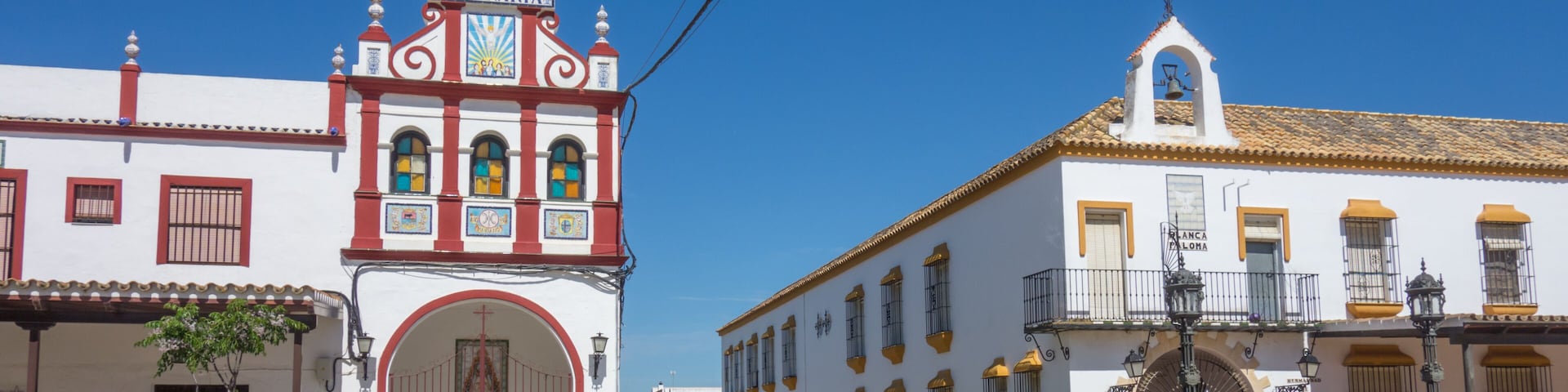 "Brotherhood  of Los Palacios and Villafranca" and "Brotherhood  of Cádiz, White Dove" in El Rocio, Huelva, Andalusia, Spain.