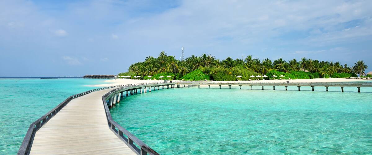 Beautiful beach with jetty at Maldives