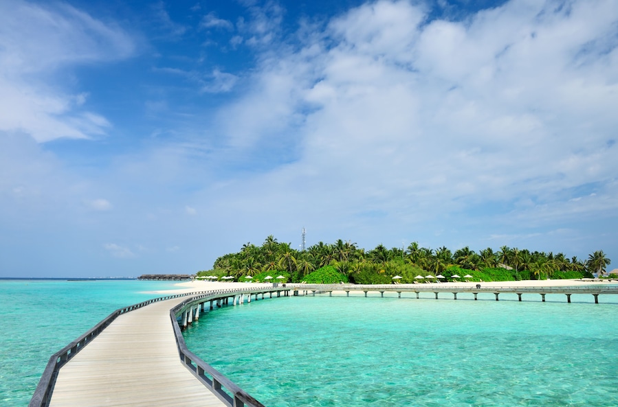 Beautiful beach with jetty at Maldives