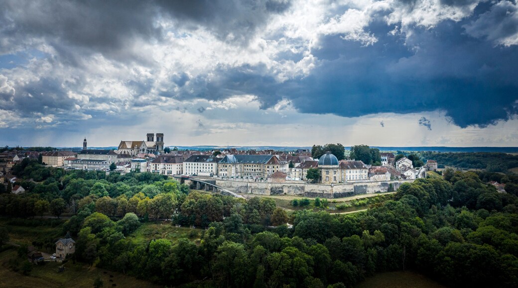 France, Haute-Marne, Langres, Dramatic clouds over historic town