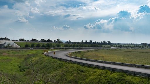 landscape with road. Salamanca, Guanajuato, Mexico. Transport concept.