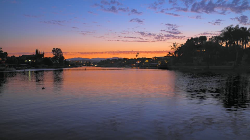 segment of Canyon Lake, CA during sunset