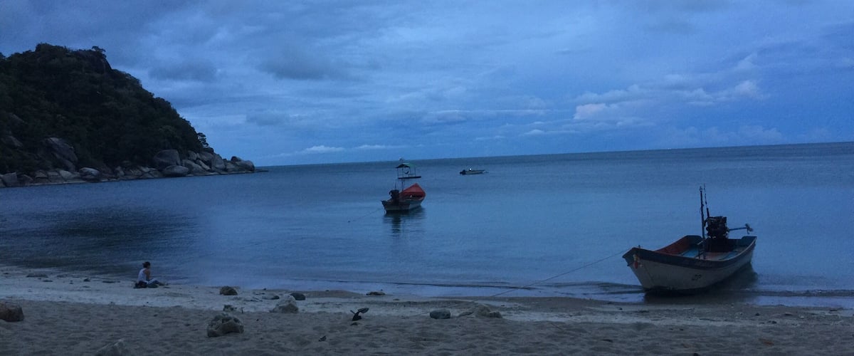 The bay looks like a painting at dusk....