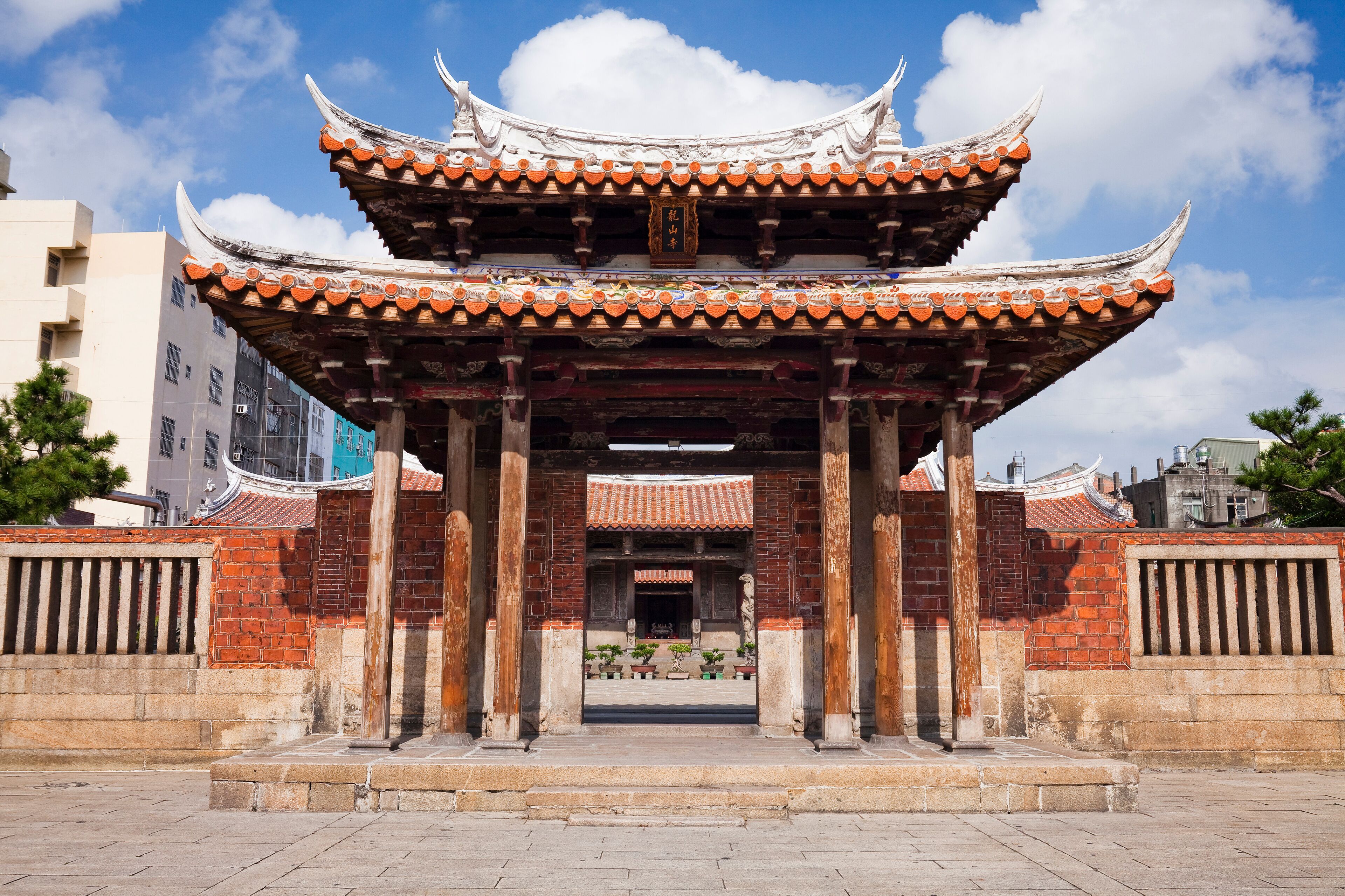 Building view of Lukang Lung-shan Temple in Changhua, Taiwan. It is a famous tourist attraction in Changhua County.