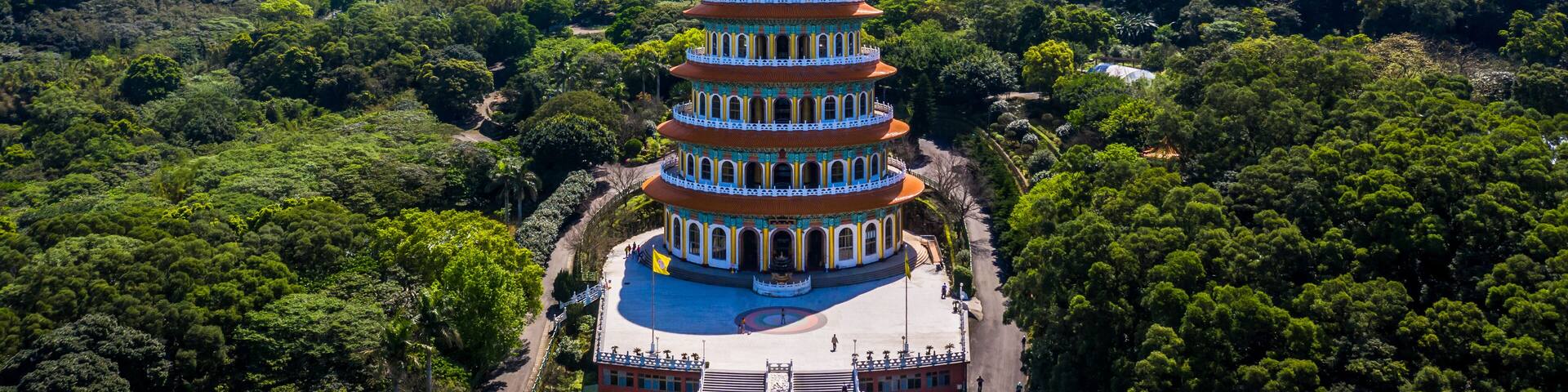 Wuji Tian Yuan Temple, Aerial view Tian Yuan, Tamsui, Taipei, Taiwan.