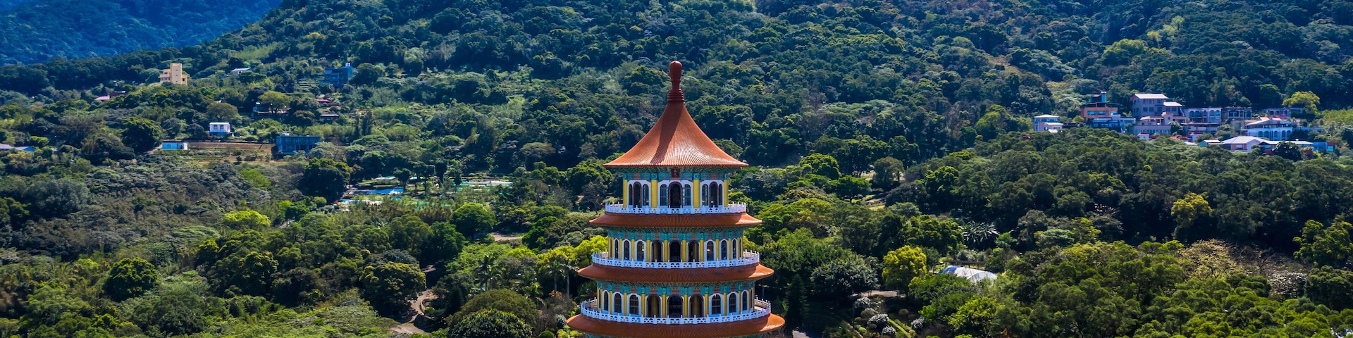 Wuji Tian Yuan Temple, Aerial view Tian Yuan, Tamsui, Taipei, Taiwan.