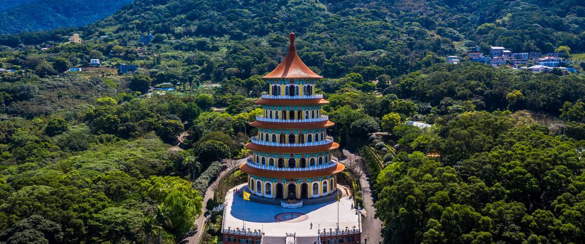 Wuji Tian Yuan Temple, Aerial view Tian Yuan, Tamsui, Taipei, Taiwan.