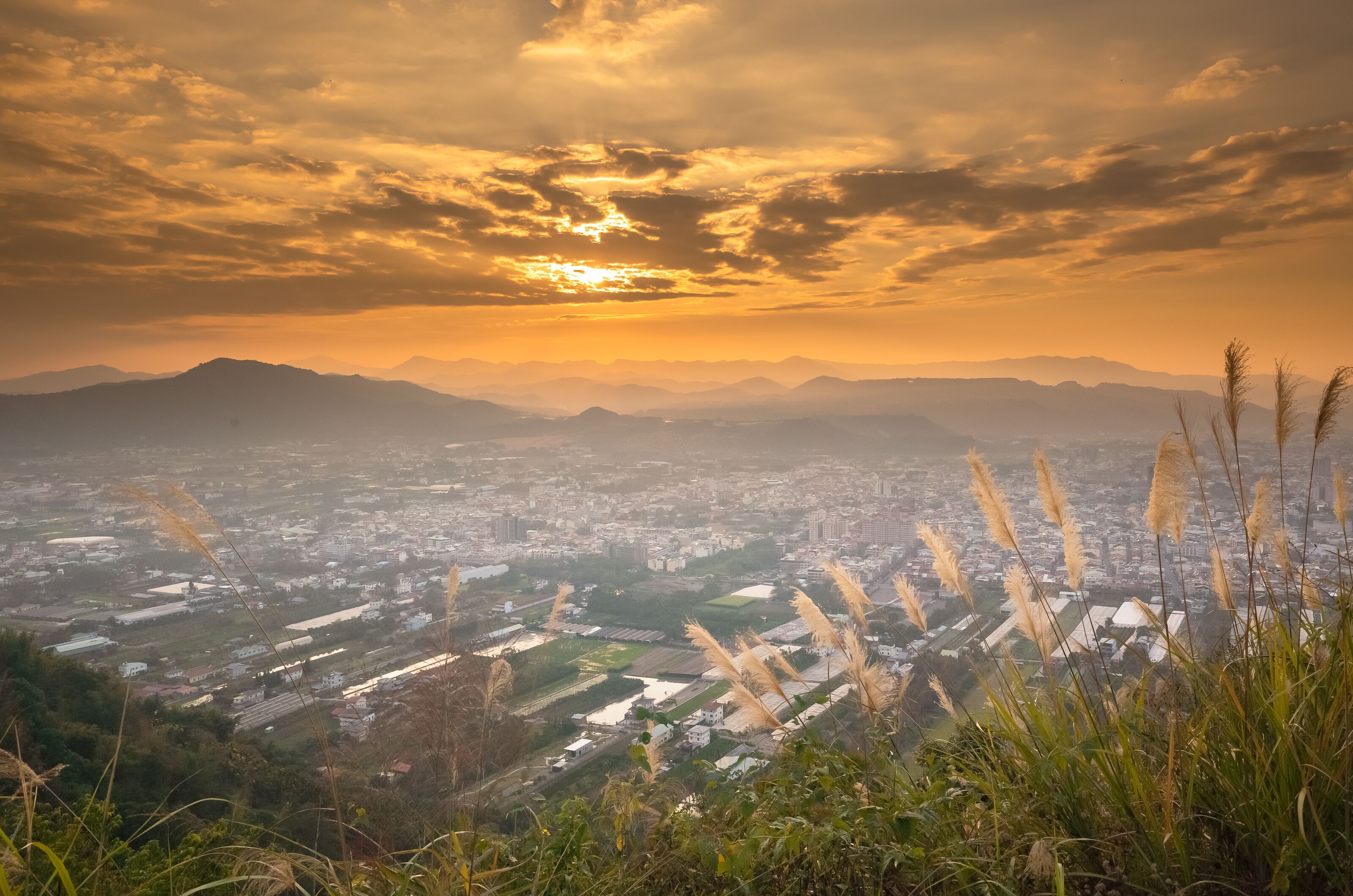 sunset scenery with orange clouds