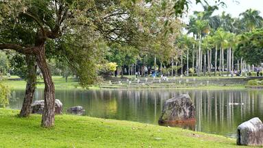 Taiwan - Mar 30, 2024: Luodong Sports Park transforms in spring. Visitors flock to admire the captivating lake reflections and the beauty of the natural rock formations.