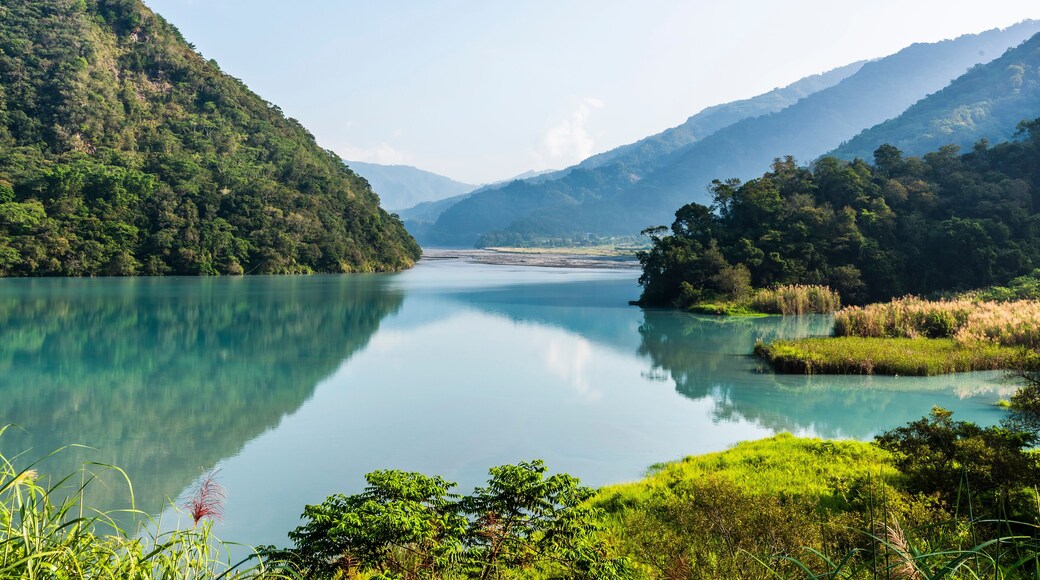 The beautiful scenery of Wujie Reservoir in Nantou County, Taiwan.