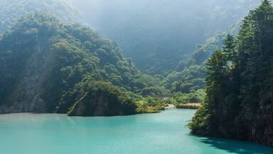 The beautiful scenery of Wujie Reservoir in Nantou County, Taiwan.