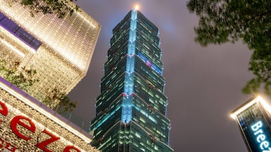 Xinyi showing night scenes, a city and a high rise building