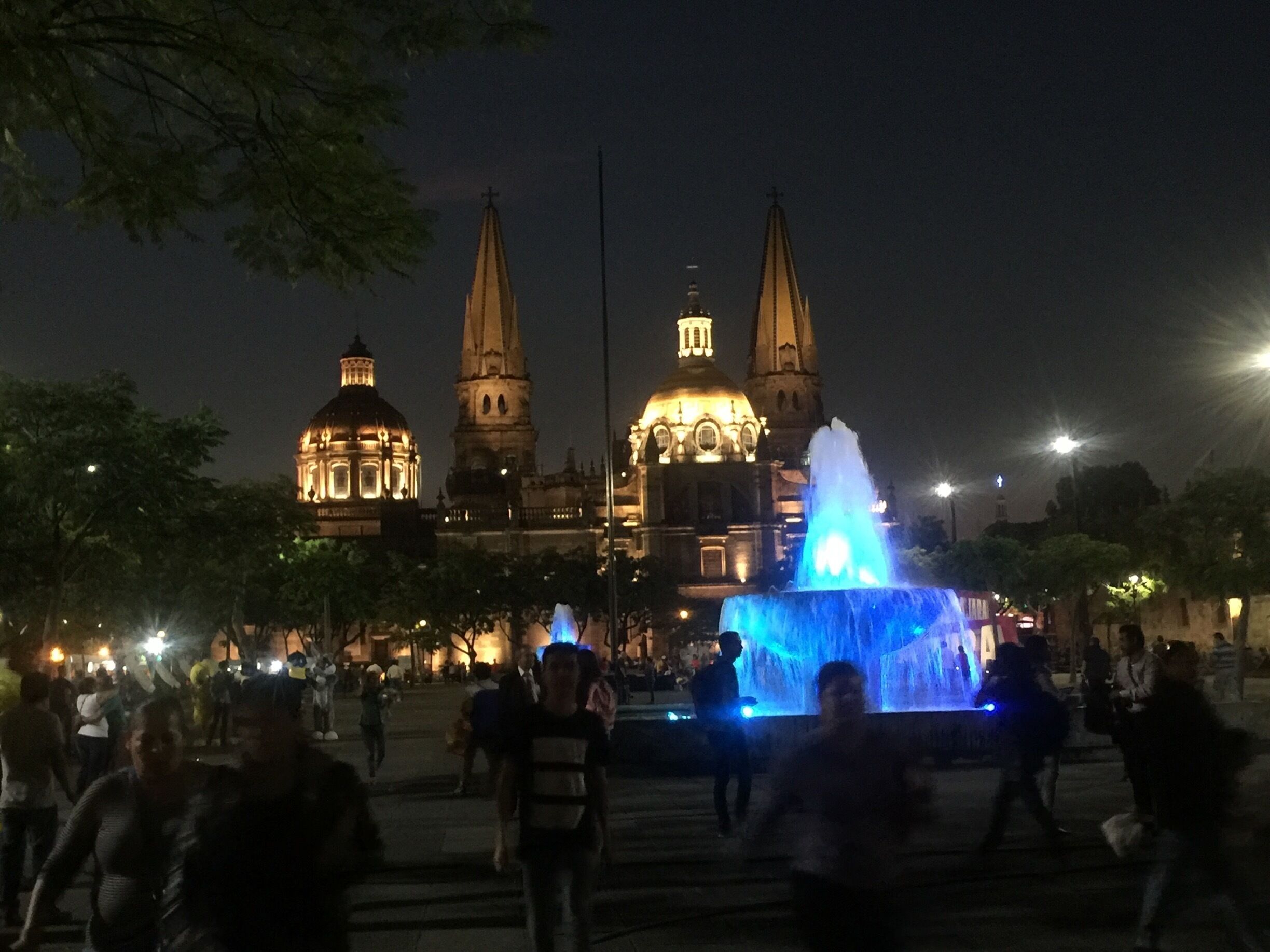 Guadalajara 's plaza with shops, museum, and church. Wonderful place for a stroll eating an ice cream or drinking some coffee from the local coffee shop. 