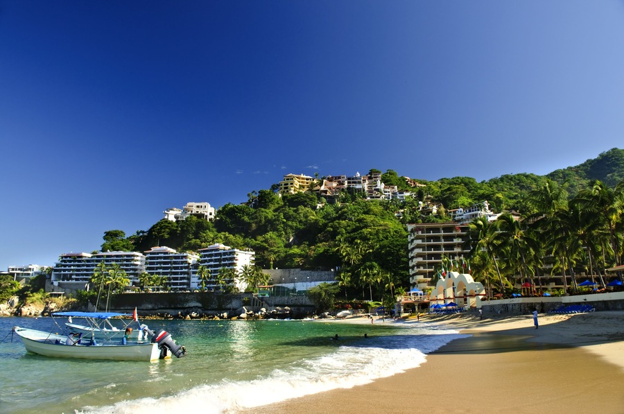 View on Pacific coast of Mexico resort town of Mismaloya near Puerto Vallarta; Shutterstock ID 47563798