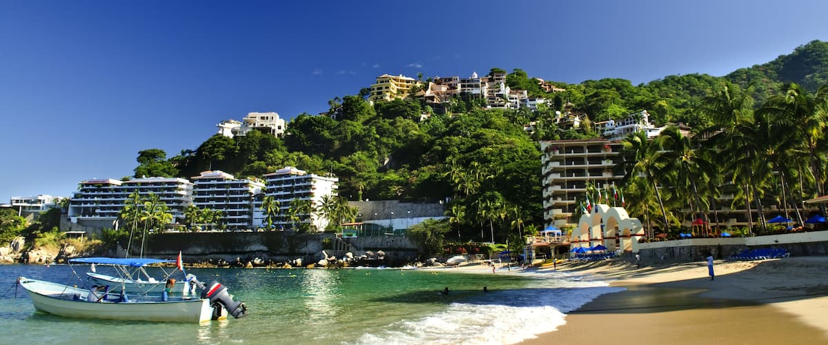View on Pacific coast of Mexico resort town of Mismaloya near Puerto Vallarta; Shutterstock ID 47563798