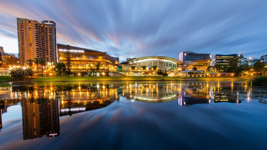 Adelaide Central Business District featuring a city, night scenes and a bay or harbor