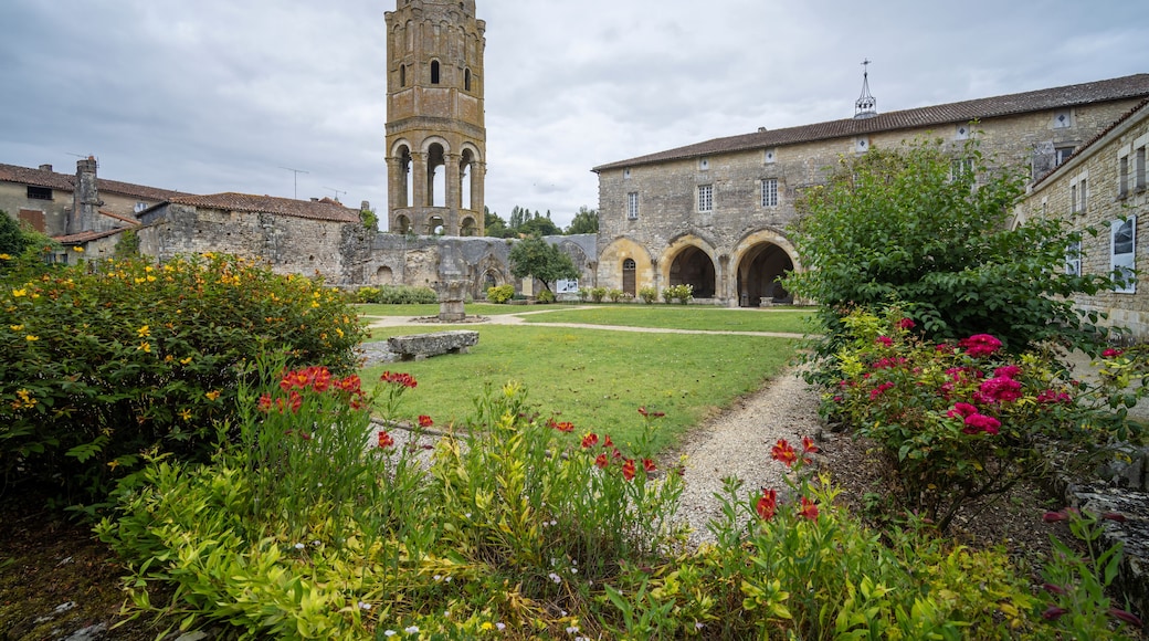 Saint Sulpice abbey and its bell tower standing in Charroux, France