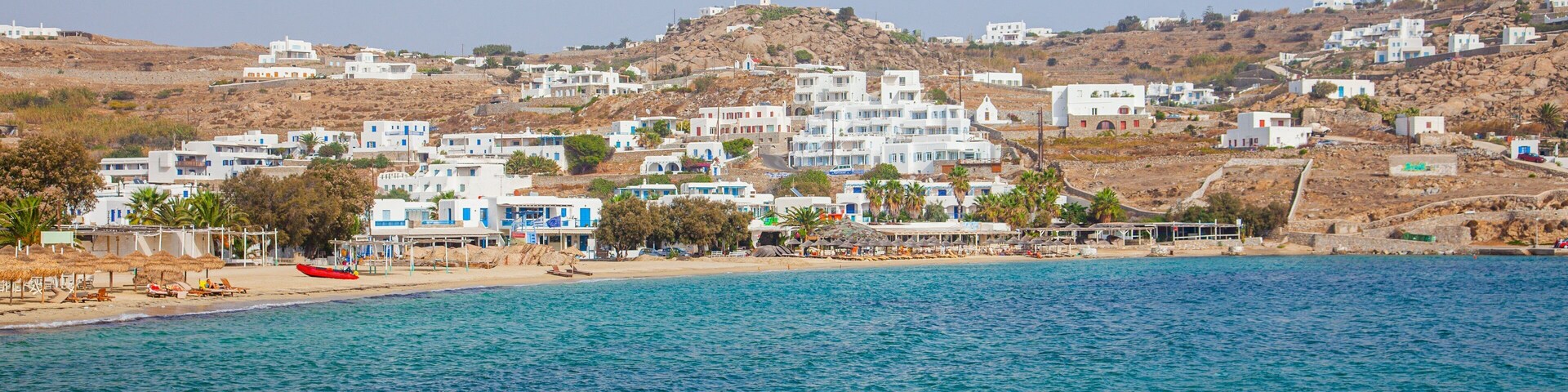 Mykonos showing a coastal town and general coastal views