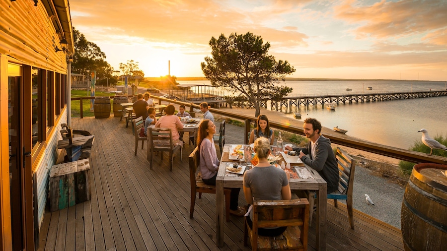 Eyre Peninsula showing general coastal views, a sunset and dining out