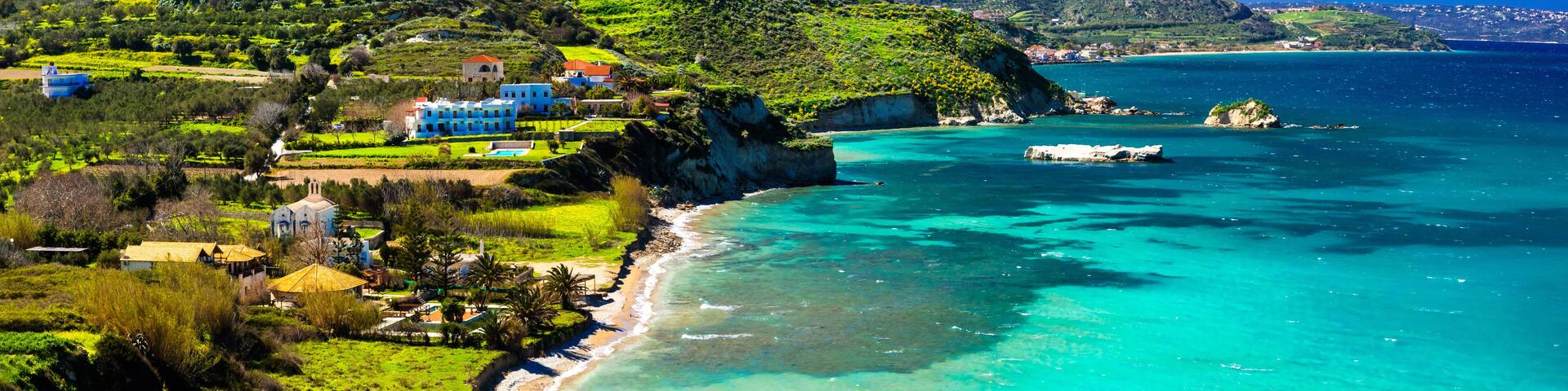 Most beautiful places of Crete island- Almyrida with turquoise beach. Greece