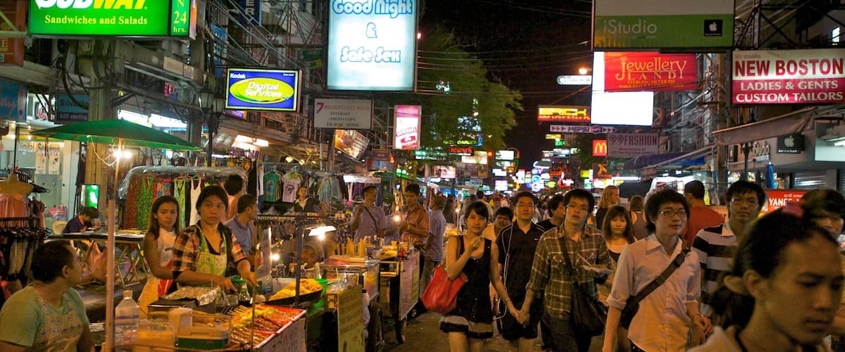 カオサン ロード 表示 夜景, ストリート シーン と 都市