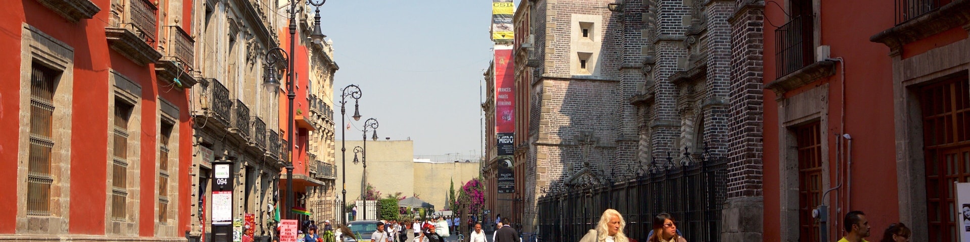 Downtown Mexico City showing a city as well as a small group of people