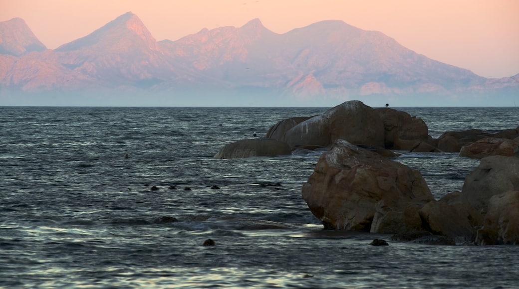 Fish Hoek featuring rugged coastline, general coastal views and a sunset