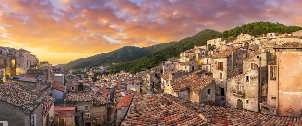 Morano Calabro, Italy Village Panorama at Dawn